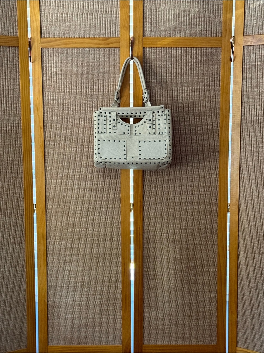 DVF Studded Leather Tote Bag in Ecru